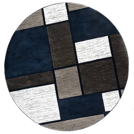World Rug Gallery Contemporary Modern Boxes Design Soft Area Rug 6'6'' Round Navy 106NAVY6RND
